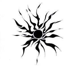 a black and white drawing of a sun