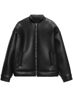 black polished finish embroidered logo at the chest classic collar front zip fastening two side welt pockets drop shoulder long sleeves ribbed cuffs and hem silver-tone hardware Fits Inspo, City Dress, Easy Trendy Outfits, Airport Fashion, Fit Board Workouts, Iconic Bags, Oversized Jacket, Embroidered Jacket, Fall Street Style