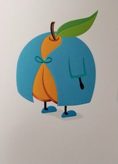 an apple with a green leaf on it's head is standing in front of a white background