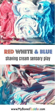 red, white and blue shaving cream sensory play for toddlers to learn colors