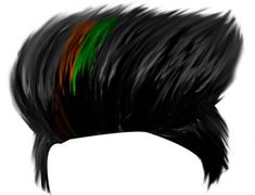 a black and green mohawk with red, orange, and green streaks on it's side