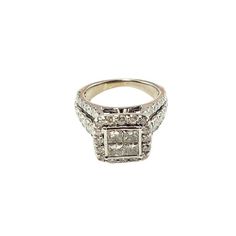 Vintage 14 Karat White Gold and Diamond Ring   This sparkling ring features four princess cut diamonds and 56 round brilliant cut diamonds set in beautifully detailed 14K white gold.    Width:  12 mm.  Height:  9 mm.  Shank:  2 mm.  Approximate total diamond weight: 2.76 ct.  Diamond color: I-K  Diamond clarity: SI1-I1  Size: 6.5  Weight:  5.0 dwt. / 7.9  gr.  Tested for 14K gold.  Very good condition, professionally polished.  Will come packaged in a gift box or pouch (when possible) and will be shipped U.S. Priority Mail Insured. Four Princess, Art Deco Sapphire Ring, Oval Sapphire Ring, Sapphire Eternity Ring, Orange Ring, Sapphire Cocktail Ring, Art Nouveau Ring, Turquoise Gold Ring, Round Diamond Ring