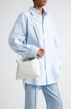 This slightly slouchy hobo bag in a scaled-down silhouette for just the essentials is handwoven in the label's iconic Intrecciato style from soft calfskin. Magnetic closure Top carry handle; removable, adjustable crossbody strap Interior zip pocket Calfskin-leather lining Leather Made in Italy Designer Handbags Slouchy Hobo Bag, White Brass, Leather Hobo Bag, Leather Hobo, Crossbody Strap, Hobo Bag, Magnetic Closure, Bottega Veneta, Designer Handbags