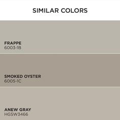 four shades of gray paint with the words similar colors