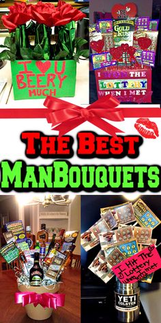 the best man bouquets for valentine's day are in this collage with red bows