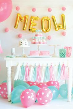 a party with balloons, streamers and decorations on the wall is featured in an instagram