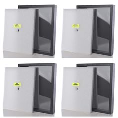 four different types of paper dispensers with yellow stickers on each one