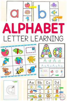 the alphabet letter learning book is shown with pictures of letters, numbers and shapes in it