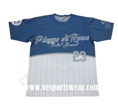 a baseball jersey that is blue and white with pinstripe stripes on the chest