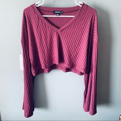 Missguided Purple Ribbed Bell Sleeve Crop Top - Never Worn - V-Neck Style - Size 10 50 Trendy Purple V-neck Crop Top, Fitted Purple V-neck Crop Top, Fitted V-neck Purple Crop Top, Bell Sleeve Crop Top, Bell Sleeve, Pink Purple, Bell Sleeves, Crop Top, Size 10