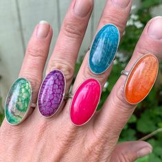 Choose Your Stone Large Oval Multi Colored Veined Dragon Agate Sterling Silver Ring | Boho | Large Oval Agate Ring | Dragon Stone Ring by GildedBug on Etsy Oval Agate Ring With Large Stone, Unique Oval Agate Rings, Sterling Silver Rings Boho, Dragon Stone, Dragon Skin, Dragon Vein Agate, Blue Dragon, Agate Jewelry, Agate Ring