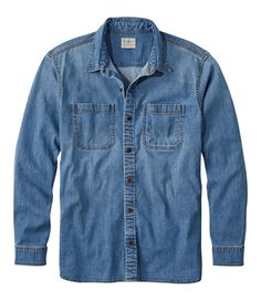 Men's BeanFlex Denim Shirt, Traditional Untucked Fit | Casual Button-Down Shirts at L.L.Bean Chamois Shirt, Casual Menswear, Outfit Grid, Rugged Style, Western Theme, Twill Shirt, Denim Cotton, Chambray Shirt, Plaid Flannel Shirt