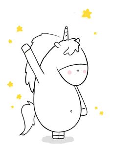 a drawing of a unicorn with stars on the side and one arm in the air