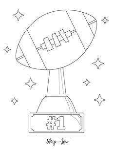 a football trophy with the number one on it and stars around it, coloring page