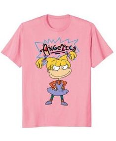 a pink shirt with an image of a cartoon character on it