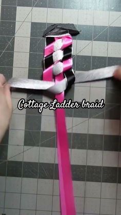 Cottage ladder homecoming mum braid #diy #tutorial #handmade #homecomingmumbraid Arm Mums Homecoming Diy, Thigh Mums Homecoming, Black And Pink Mums Homecoming, Mum Ribbon Tutorial, Mum Chains Diy, Arm Mums Homecoming For Boys, Spiderman Mums Homecoming, Sash Mum Homecoming Diy, Mum Braids And Chains