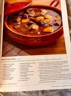 a bowl of stew is sitting on a table