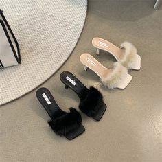 LBSFY - Glitter Slides Slippers Women Summer Shoes Fashion Pantofle Square heel Fur Flip Flops Low Heeled Mules Jelly Luxury 2024 Block Winter Party Heels With Low Heel, Winter Party Low Heel Shoes, Trendy Low Heel Heels For Winter, Trendy Low Heel Winter Heels, Women Summer Shoes, Glitter Slides, Slides Slippers, Slippers Women, Womens Summer Shoes