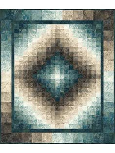 a blue and beige rug with an abstract design