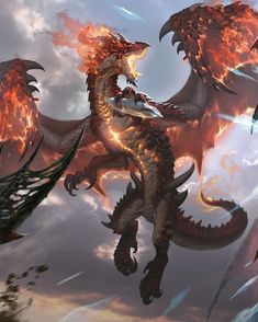 a dragon flying through the air next to another dragon