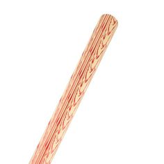 a wooden stick with red streaks on the top and bottom of it, against a white background