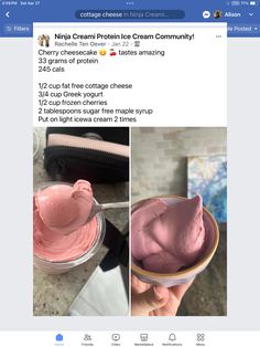 a person holding a bowl filled with pink ice cream