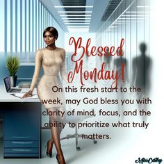 a woman sitting at a desk in an office with the words closed monday on it