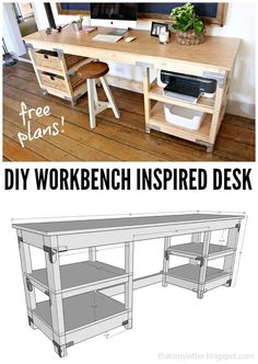 the diy workbench inspired desk is easy to build and looks great for any home office