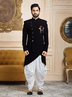 Wedding Clothes Designs for Indian Groom - Fashionably Male Black Jodhpuri, Wedding Suits Men Black, Indowestern Sherwani, Royal Marriage, Mens Wear Wedding