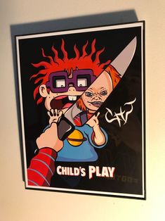 a painting of a child holding a knife with the words child's play on it