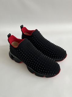 Christian Louboutin Spike Sock Black Sneakers Size 49 1/2 US 16 1/2  | eBay Black Sporty Sneakers With Spikes, Black Custom Sneakers With Spikes And Round Toe, Black Custom Sneakers With Spikes, Black Sneakers With Spikes And Round Toe, Black Spiked Round Toe Sneakers, Black Slip-on Sneakers With Red Sole, Designer Black Slip-on Custom Sneakers, Black Sneakers, Fashion Shop