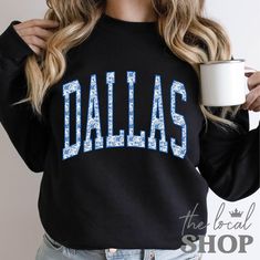 Dallas Sweater Boho Floral Dallas Sweatshirt Gifts for Dallas Mama Shirt Cute Floral Dallas Texas Varsity Sweater Dallas City Pullover Please allow 1-4 days for processing plus 3-5 days for shipping Ideal for any situation, a unisex heavy blend crewneck sweatshirt is pure comfort. This sweatshirt is made from polyester and cotton. This combination helps designs come out looking fresh and beautiful. The collar is ribbed knit, so it retains its shape even after washing. There are no itchy side sea Dallas City, Varsity Sweater, Mama Shirts, Mama Shirt, Dallas Texas, Boho Floral, Floral Shirt, Sweat Shirt, Dallas