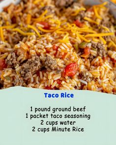 taco rice with ground beef and cheese in a pan