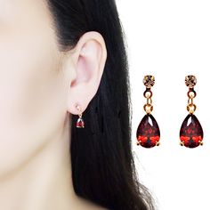 Red Cubic Zirconia Dangle Clip On Earrings, Crystal CZ Teardrop Invisible Clip On Earrings, Non Pierced Earrings, Dainty Bridal Earrings 🌟MiyabiGrace Front page https://www.etsy.com/shop/MiyabiGrace ✨More sparkly crystal invisible clip on earrings https://www.etsy.com/jp/shop/MiyabiGrace?search_query=crystal+clip Details ◆Length:0.7 inches (1.8 cm) ◆Weight:2 g (0.07 oz) ◆Color: Red ◆Cubic Zirconia ✨These cubic zirconia crystals shimmer and these clip on earrings are elegant and dainty. They dan Non Pierced Earrings, Bridal Clip, Earrings Crystal, Earrings Dainty, Silver Bars, Earring Findings, Pierced Earrings, Gold Earrings Studs, Bridal Earrings