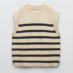 From Zara, Never Worn. Cream And Navy Stripes, #Coastalcowgirl Vibes. Trendy Beige Crew Neck Sweater Vest, Casual Striped Sweater Vest For Fall, Oversized Cotton Sweater Vest Casual, Casual Cream Sweater Vest For Fall, Casual Cream Cotton Sweater Vest, Knit Vest, Navy Stripes, Oversized Fits, Super Cute