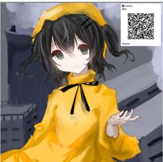 a girl in a yellow raincoat is holding her hand out