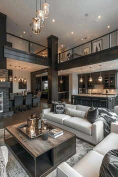 a living room filled with furniture and a fire place