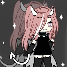 an anime character with pink hair and horns