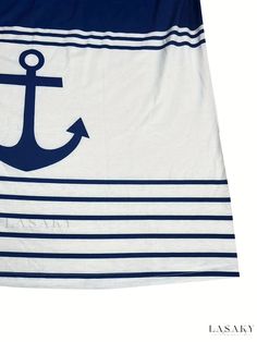 Lasaky - Womens Plus Size Casual T-Shirt with Stripe and Anchor Print, featuring Long Sleeves, V-Neck and Medium Stretch Fabric. Blue Nautical Style T-shirt For Summer, Nautical Blue T-shirt For Summer, Blue Nautical T-shirt For Summer, Nautical Style Graphic Print Tops For Summer, Anchor Print, Fabric Medium, Casual T Shirt, Plus Size Casual, Plus Size T Shirts