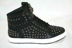 Fashion high top sneakers with decorative studs and tongue lion logo, easy matched and convenient for daily life.  Faranzi Men's Fashion Leather High Hi Sneakers Studs Black Silver Metal Lion Logo F41532 Lion Logo, Wedge Sneaker, Mens Casual Shoes, Leather Sneakers, High Top, Daily Life, Black Silver, Top Sneakers, High Top Sneakers