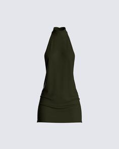 All Halter Turtle Neck Dress, Olive Mini Dress, Cute Going Out Dresses, Dark Luxury Outfits, Dark Green Dresses, Diner Outfits, Green And White Outfit, Dresses For Night Out, Night Out Dresses