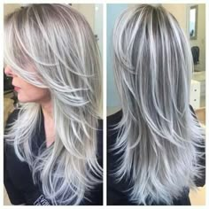 I am doing this to my hair . Im sick of fighing the gray so im gonna embrace it !!" heck im 50 , its time Pam Platinový Blond, Silver Highlights, Silver Grey Hair, Platinum Hair, Low Lights Hair, Trendy Hair Color