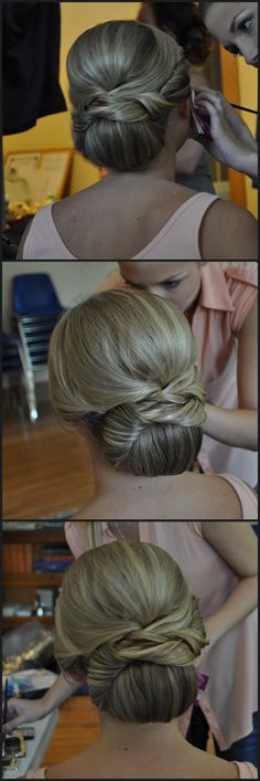 A classic bridal updo. Low chignon with intricate details to create texture and interest. Follow the link for more wedding hair ideas. Low Chignon, Bridal Updo, Braided Updo, Bridal Hair And Makeup, Hair Dos