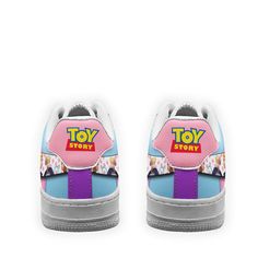 a pair of sneakers with toy story characters on them