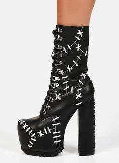 Halloween Costume Shoes, Eccentric Shoes, Knee High Platform Boots, Halloween Shoes, Frankie Stein, Black Platform Boots