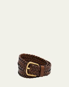 Loewe belt in woven calf leather    Approx. 1.38"W    Goldtone prong buckle    Leather loop    Adjustable fit    Leather    Made in Spain Formal Woven Leather Belt, Classic Woven Leather Belt, Classic Braided Leather Belt, Brown Woven Leather Belt, Loewe Belt, Loewe Men, Man Weave, Elements Of Style, Loafer Mules