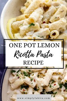 This week, try making this One Pot Pasta with Ricotta and Lemon for a simple pasta dish. It comes together in 15 minutes for a comforting pasta that is creamy with the perfect balance of rich ricotta and tangy lemon. simplylakita.com #lemonricottapasta One Pot Lemon Ricotta Pasta, One Pot Pasta With Ricotta And Lemon, Healthy Pasta Dinner Recipes, Ricotta Pasta Recipes, Pasta With Ricotta, Lemon Ricotta Pasta, Simple Pasta, Ricotta Pasta, Easy Pasta Dishes