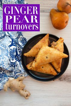 A stack of Ginger Pear Turnovers on a black plate. Pear Turnovers, Turnover Dough, Fun Rice Krispie Treats, Ginger Pear, Sweet Bread Rolls, Fruit Pastries, Homemade Toffee, Favorite Breakfast Recipes, Lazy Weekend