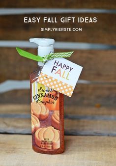 a bottle of cinnamon sugar with a happy fall tag on it