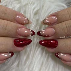 Red And Silver Nails, Hoco Nails, Red And Gold Nails, Soft Nails, Mia 3, Nagel Inspo, Cat Kuku, Homecoming Nails, Xmas Nails